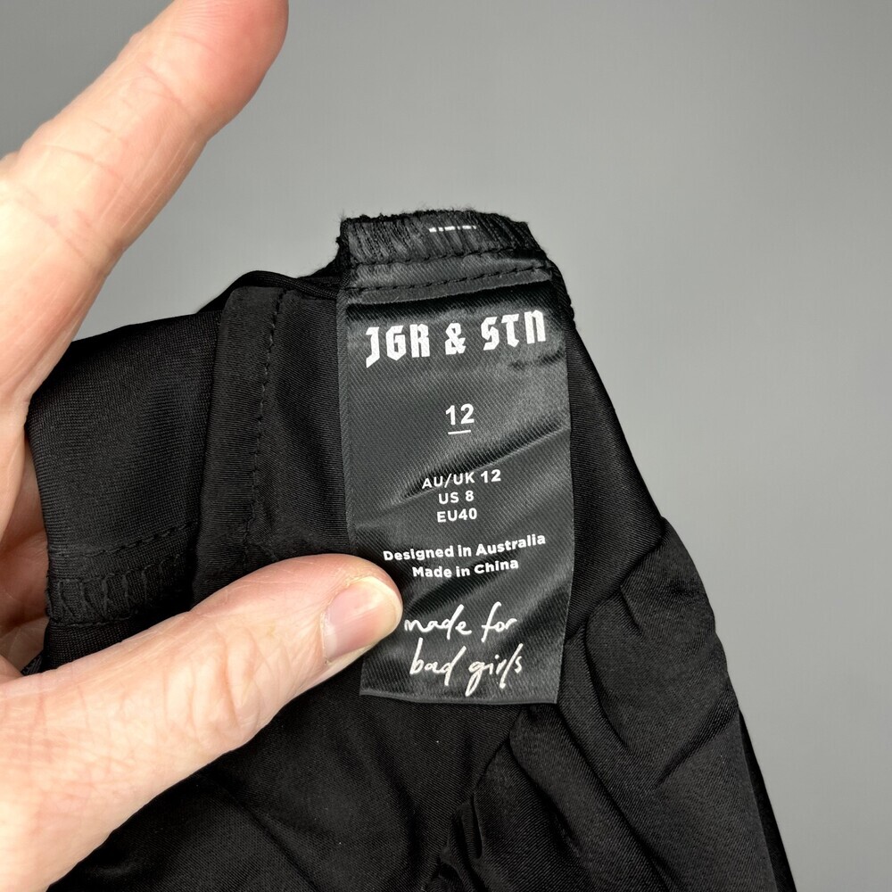 Jagger & Stone The Liv Mini Dress Womens 8 Black Satin Balloon Long Sleeve NWT - Picture 3 of 16
